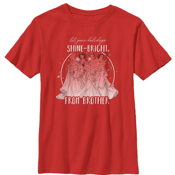 Boy's Disney Princesses Christmas Greetings From Brother Graphic Tee Red X Large