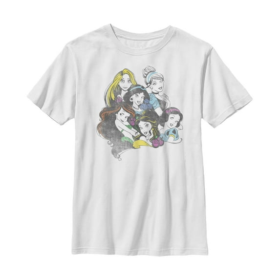 Boy's Disney Princesses Vintage Heroines  Graphic Tee White Medium
