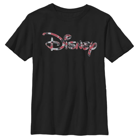Boy's Disney Red Camo Logo Graphic Tee Black Medium