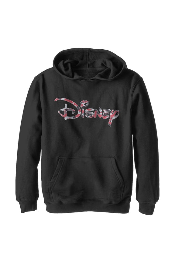 Boy's Disney Red Camo Logo Pull Over Hoodie Black Medium