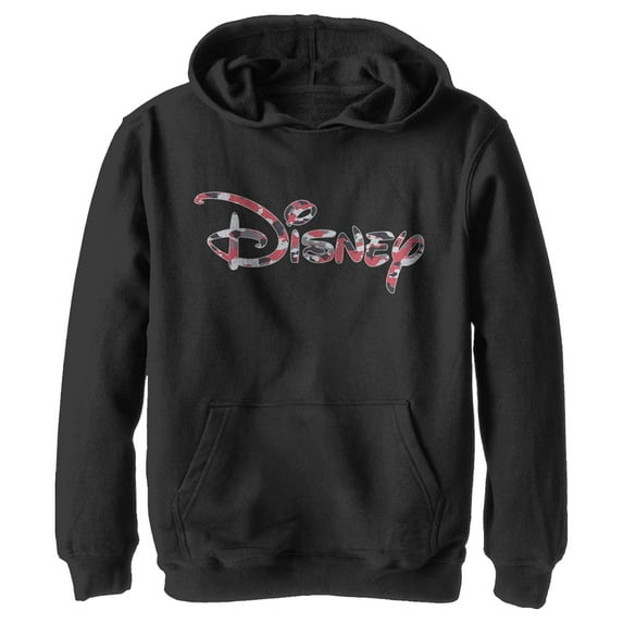 Boy's Disney Red Camo Logo Pull Over Hoodie Black X Large