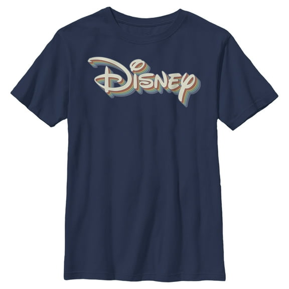Boy's Disney Retro Logo Graphic Tee Navy Blue Medium