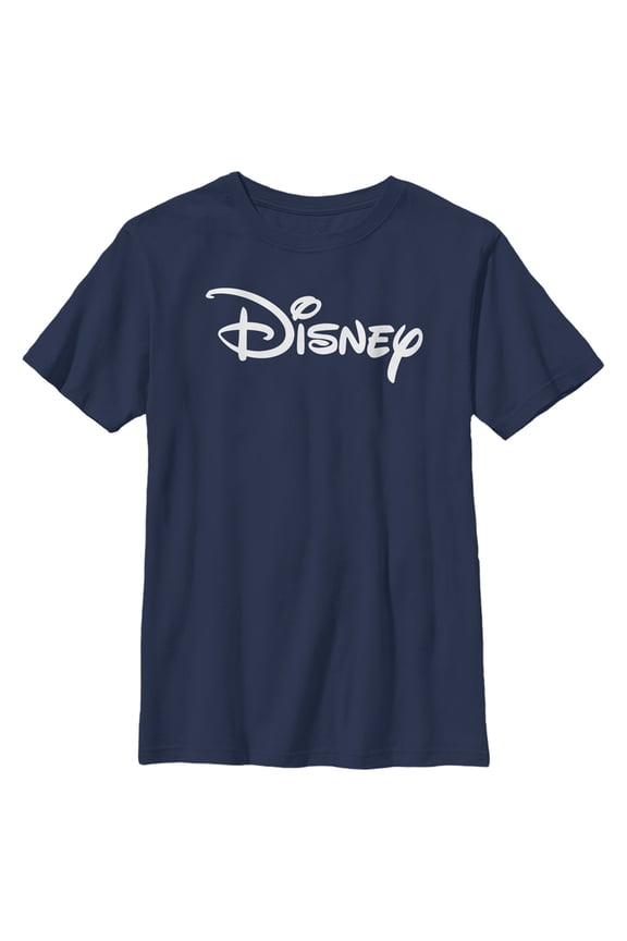 Boy's Disney Simple White Logo Graphic Tee Navy Blue Medium