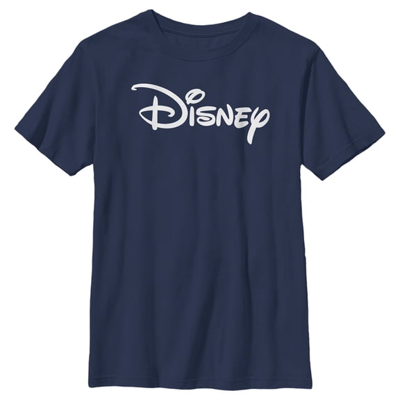 Boy's Disney Simple White Logo Graphic Tee Navy Blue X Large
