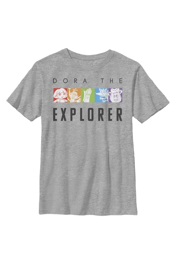 Boy's Dora the Explorer Character Rainbow Panel  Graphic Tee Athletic Heather Small