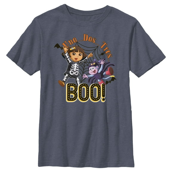Boy's Dora the Explorer Halloween Friends Boo Graphic Tee Navy Blue Heather Large
