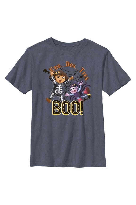Boy's Dora the Explorer Halloween Friends Boo Graphic Tee Navy Blue Heather Medium