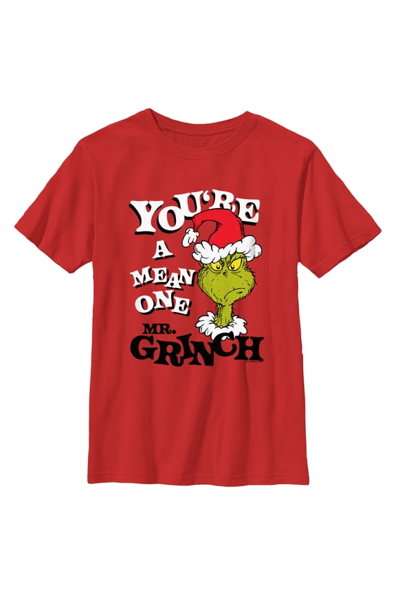 Boy's Dr. Seuss Christmas Grinch You're a Mean One Portrait Graphic T-Shirt