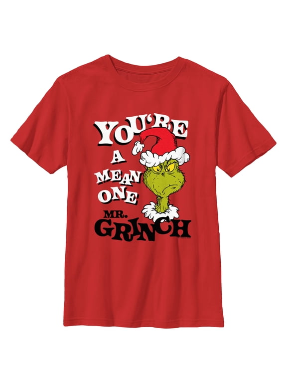 Boy's Dr. Seuss Christmas Grinch You're a Mean One Portrait Graphic T-Shirt