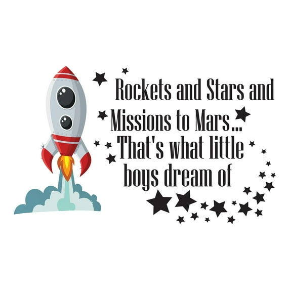 Boy's Dream Mission to Mars Quote letteringWall Decal Decoration Mission to Mars Lively Space Space Quotes & Sayings Decorating Ideas for Child's Bedroom Size: 30 In(W) x 18 In(H)