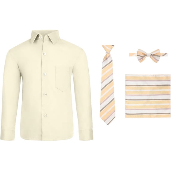 S.H. Churchill & Co. 4 Piece Boy's Dress Shirt Set with Long Tie, Bow Tie and Pocket Square