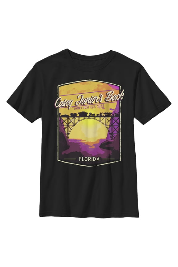 Boy's Dumbo Casey Junior's Back Florida Postcard Graphic Tee Black Large