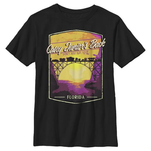 Boy's Dumbo Casey Junior's Back Florida Postcard Graphic Tee Black Medium