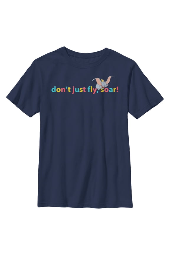 Boy's Dumbo Don't Just Fly, Soar Graphic Tee Navy Blue Large