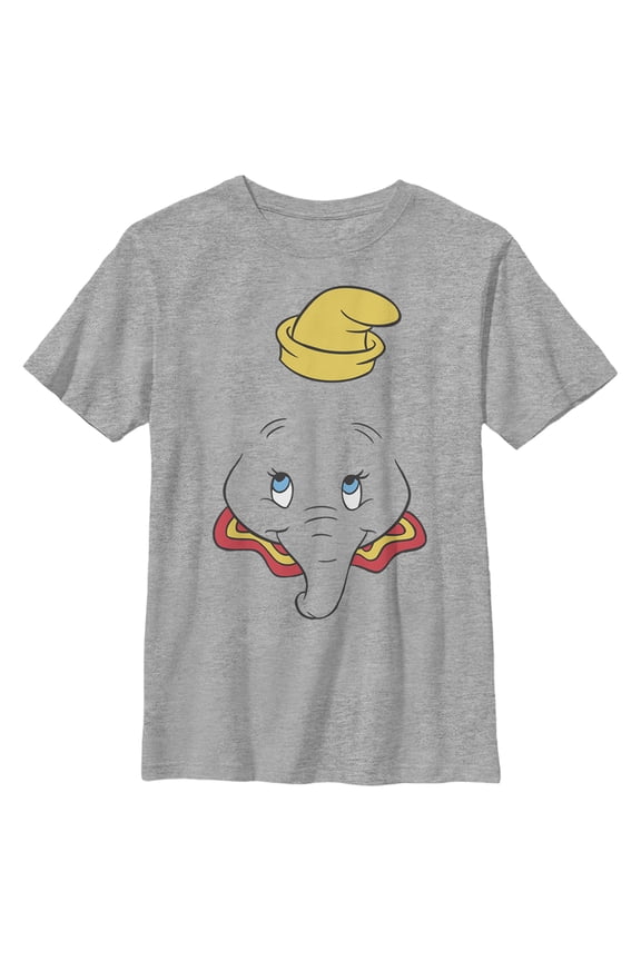 Boy's Dumbo Front Portrait Clown Pose Graphic Tee Athletic Heather Large