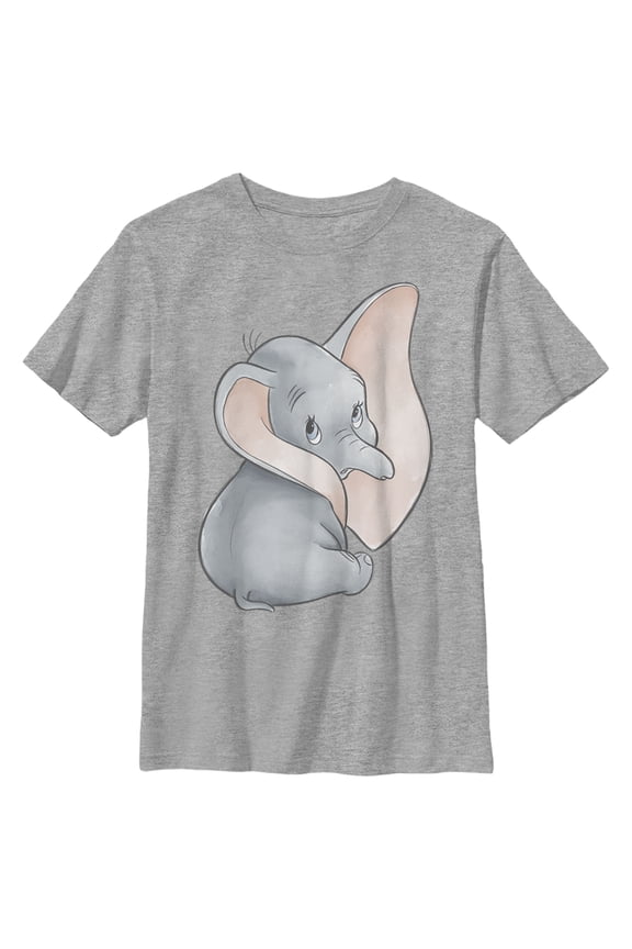 Boy's Dumbo Looking Back Portrait Pose Graphic Tee Athletic Heather Large