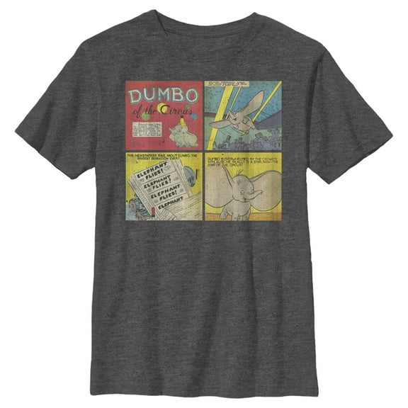 Boy's Dumbo Of The Circus Comic Book Panels  Graphic Tee Charcoal Heather Small