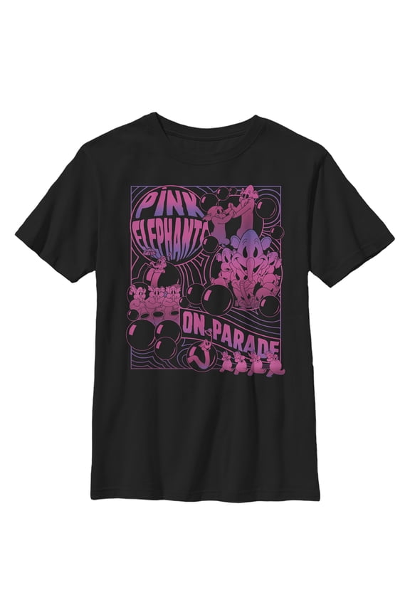 Boy's Dumbo Pink Elephants on Parade Graphic Tee Black Medium