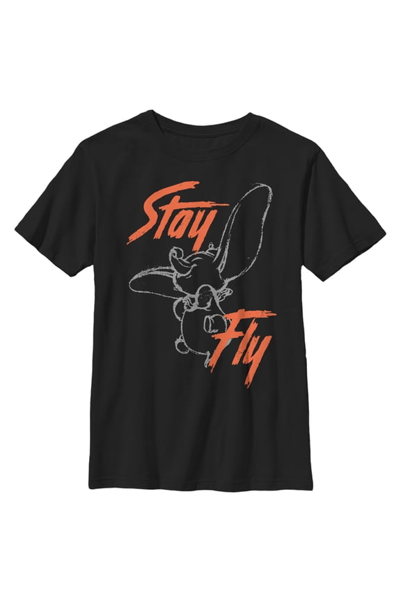 Boy's Dumbo Stay Fly Sketch  Graphic Tee Black X Small