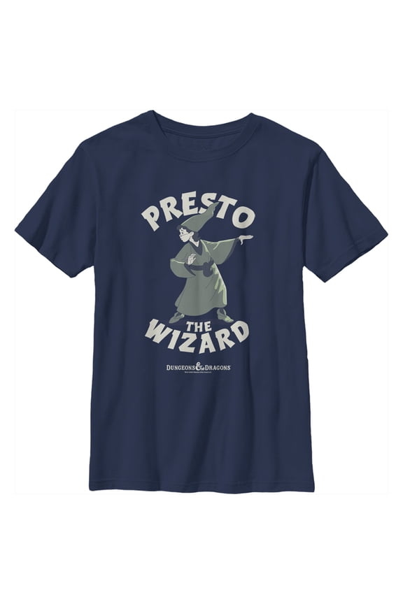 Boy's Dungeons & Dragons Presto the Wizard Cartoon Graphic Tee Navy Blue X Large