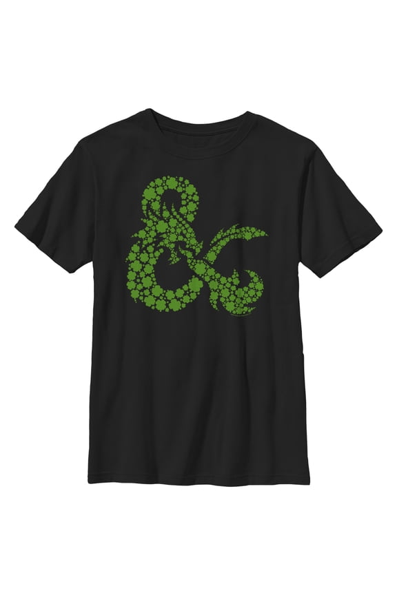 Boy's Dungeons & Dragons St. Patrick's Day Four-Leaf Clover Logo Graphic Tee Black Medium