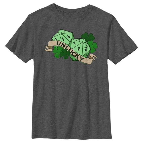 Boy's Dungeons & Dragons St. Patrick's Day Unlucky Dice  Graphic Tee Charcoal Heather Medium