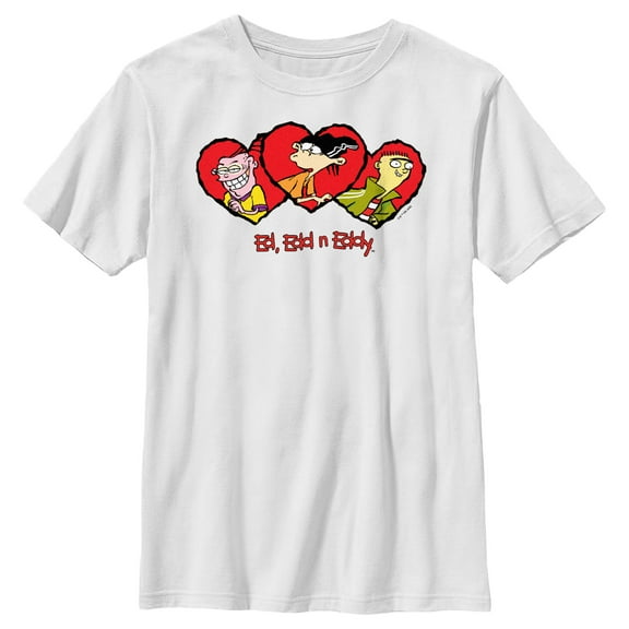 Boy's Ed, Edd n Eddy Valentine's Day Heart Portraits  Graphic Tee White Medium