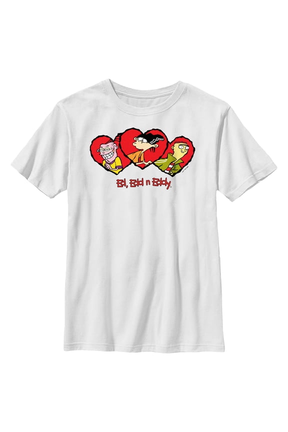 Boy's Ed, Edd n Eddy Valentine's Day Heart Portraits Graphic Tee White X Large