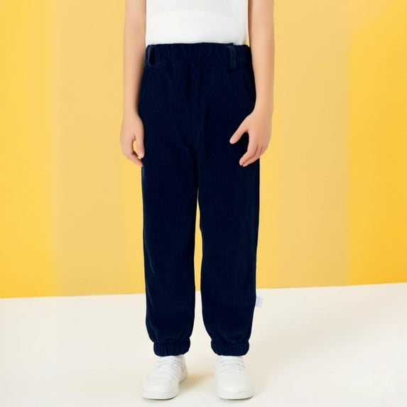 Boy's Elastic Waist Trousers Long Corduroy Pants (Black 3-4 Years)