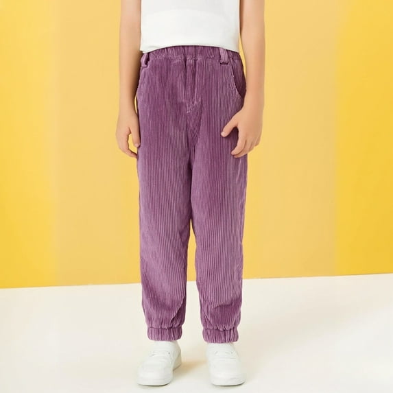 Boy's Elastic Waist Trousers Long Corduroy Pants (Pink 11-12 Years)