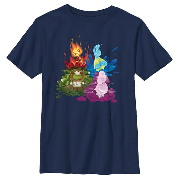 Boy's Elemental Four Element Friends Graphic Tee Navy Blue Small
