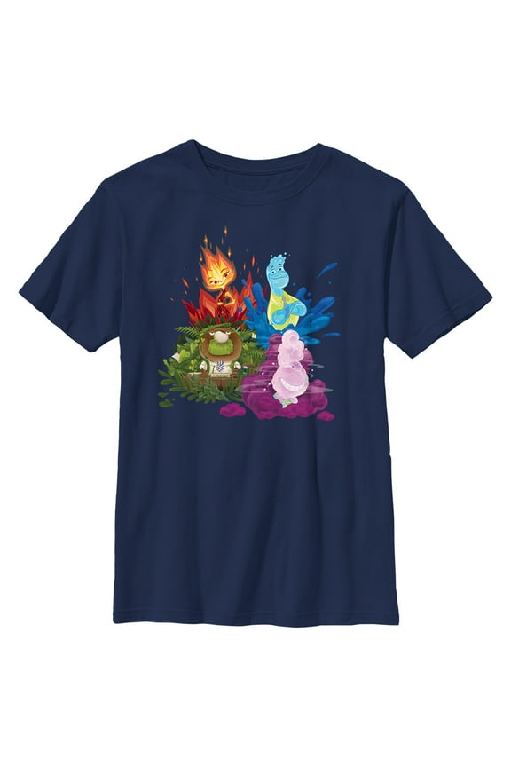 Boy's Elemental Four Element Friends Graphic Tee Navy Blue Small