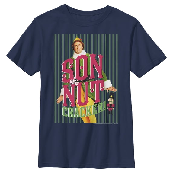 Boy's Elf Buddy Son of a Nutcracker Graphic Tee Navy Blue Medium