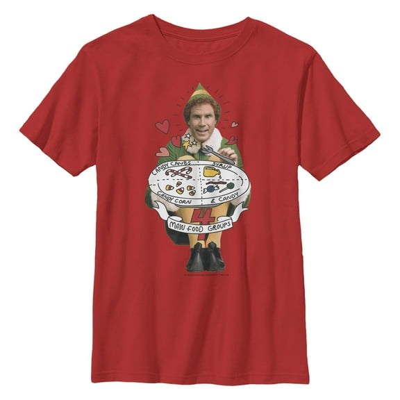Boy's Elf Four Main Food Groups  Graphic T-Shirt