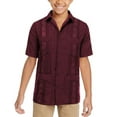 thumbnail image 1 of Boy's Embroidered Short Sleeve Wedding Baptism Kids Button-Up Guayabera Shirt (Burgundy, XXS (2-3 yrs)), 1 of 3