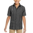 thumbnail image 1 of Boy's Embroidered Short Sleeve Wedding Baptism Kids Button-Up Guayabera Shirt (Charcoal, L (12-14 yrs)), 1 of 3