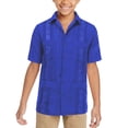 thumbnail image 1 of Boy's Embroidered Short Sleeve Wedding Baptism Kids Button-Up Guayabera Shirt (Royal Blue, M (8-10 yrs)), 1 of 3