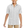 thumbnail image 1 of Boy's Embroidered Short Sleeve Wedding Baptism Kids Button-Up Guayabera Shirt (White, L (11-13)), 1 of 2