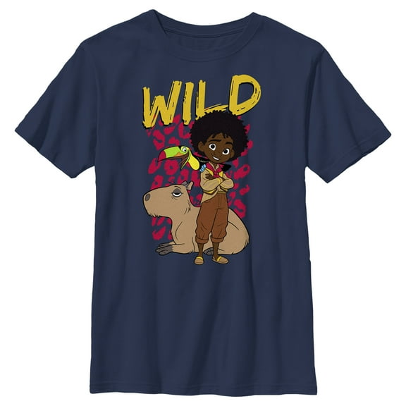 Boy's Encanto Antonio Wild Like The Animals Print Graphic Tee Navy Blue Small