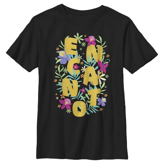 Boy's Encanto Floral Logo Graphic Tee Black Small