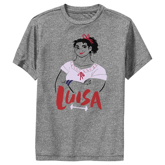 Boy's Encanto Luisa Is Strong And Smiling Performance Graphic Tee Charcoal Heather X Large
