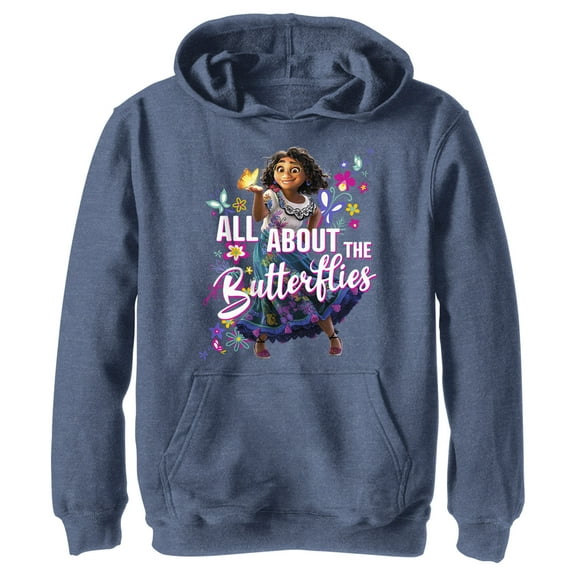 Boy's Encanto Mirabel All About the Butterflies  Pull Over Hoodie Navy Blue Heather X Large