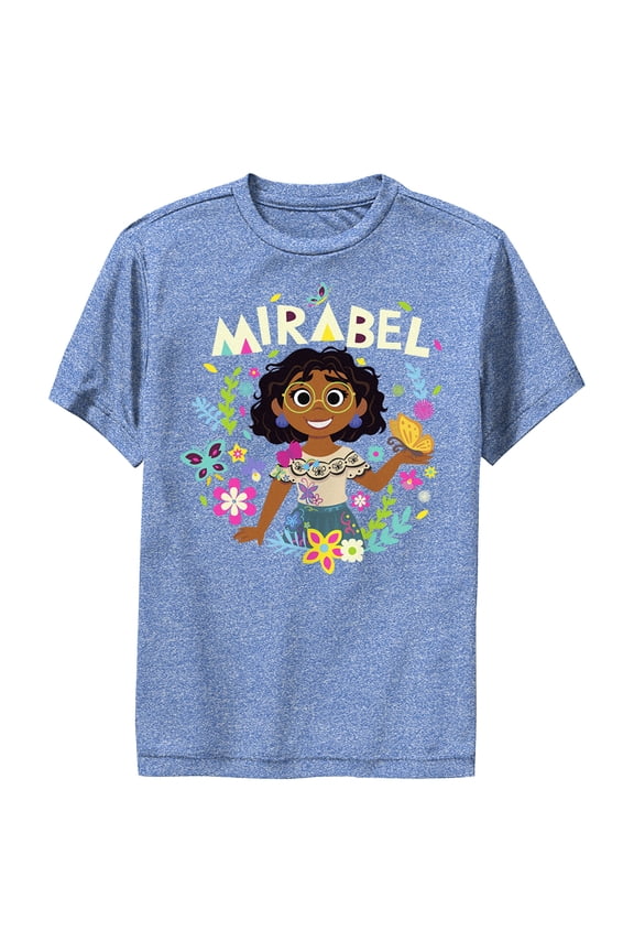 Boy's Encanto Mirabel In Nature Floral and Butterflies Performance Graphic Tee Royal Blue Heather Medium