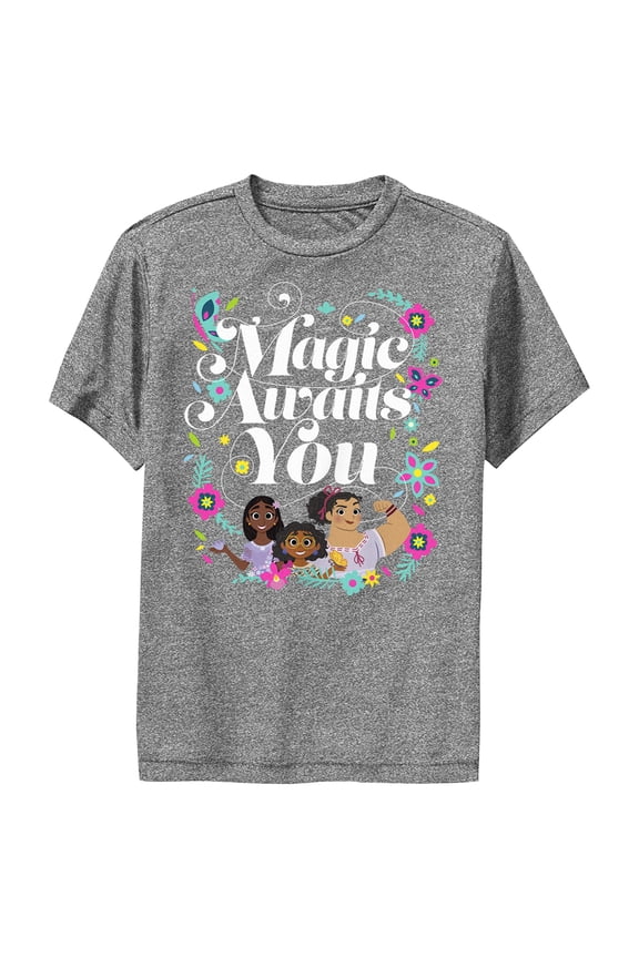Boy's Encanto Mirabel Magic Awaits You  Performance Graphic Tee Charcoal Heather Large