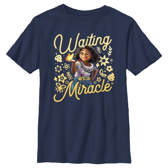 Boy's Encanto Mirabel Waiting on a Miracle Graphic Tee Navy Blue Medium