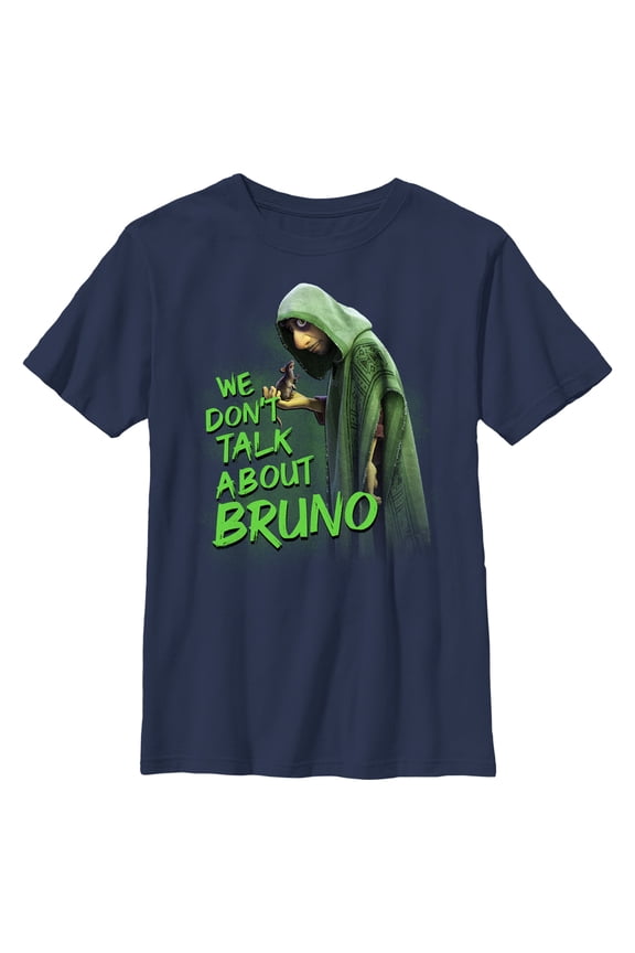 Boy's Encanto We Don't Talk About Bruno Green Text Graphic Tee Navy Blue Medium