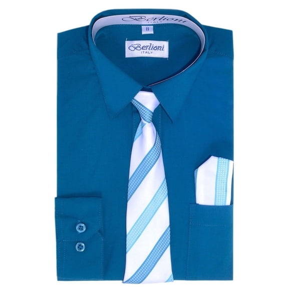 Boy's Fashion Solid Color Dress Shirt Tie and Hanky Set