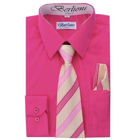 Boy's Fashion Solid Color Dress Shirt Tie and Hanky Set