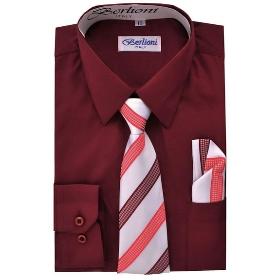 Boy's Fashion Solid Color Dress Shirt Tie and Hanky Set
