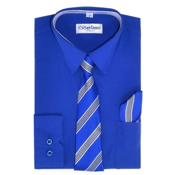 Boy's Fashion Solid Color Dress Shirt Tie and Hanky Set